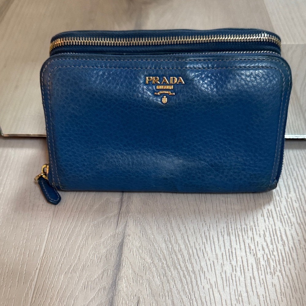 Prada Sapphire Leather Zip Wallet